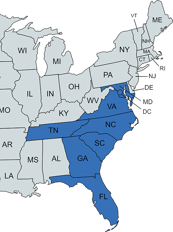 US Map Showing Locations Served